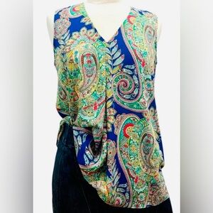 ROSE OLIVE -Asymmetrical Front Blouse Blue and Green